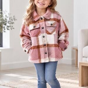 Fornia Kids Pink and Brown Plaid Flannel Jacket